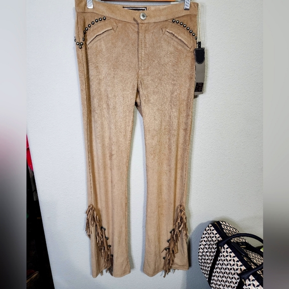 Double D Ranch Pants - Double D Ranch Sign Pants size 8 Tan Fringe with stud details western pants